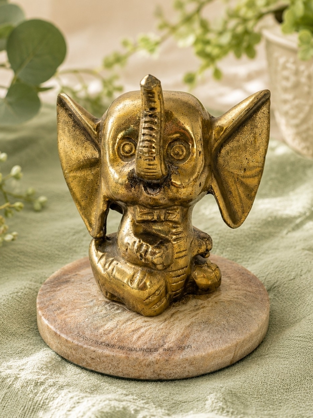 Vintage Brass Elephant Figurine Made In Taiwan Lucky Elephant Decor